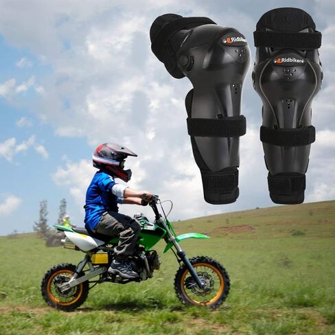 RIDBIKER Kids Dirt Bike Gear Knee Shin Guard Pads, Anti-slip Adjustable Motorcycle Knee Pads Long Leg Gear Protective for Motocross Mountain Racing-two Sections Pre-curved Design (Black) in Saudi Arabia