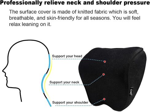 Crofy 2 Pack Car Neck Pillow, Softness Car Headrest Pillow for Driving with Adjustable Strap, 100% Memory Foam and Breathable Removable Cover, Comfortable Ergonomic Design (Beige) in Kuwait