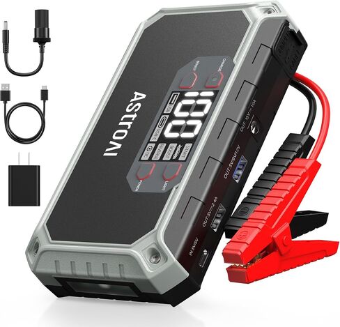 AstroAI Car Jump Starter، 2000A 12V 8-in-1 Battery Jump Starter، ما يصل إلى 7.0 لتر غاز ومحركات ديزل 3.0 لتر، شاشة LED بديهية، بنك طاقة سريع الشحن 3.0 مع محول سجائر، كابل توصيل in Saudi Arabia