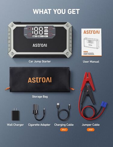 AstroAI Car Jump Starter، 2000A 12V 8-in-1 Battery Jump Starter، ما يصل إلى 7.0 لتر غاز ومحركات ديزل 3.0 لتر، شاشة LED بديهية، بنك طاقة سريع الشحن 3.0 مع محول سجائر، كابل توصيل in Saudi Arabia