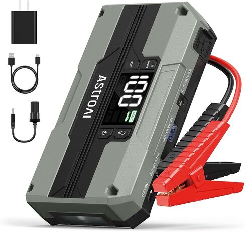 AstroAI Car Jump Starter، 2000A 12V 8-in-1 Battery Jump Starter، ما يصل إلى 7.0 لتر غاز ومحركات ديزل 3.0 لتر، شاشة LED بديهية، بنك طاقة سريع الشحن 3.0 مع محول سجائر، كابل توصيل in Kuwait