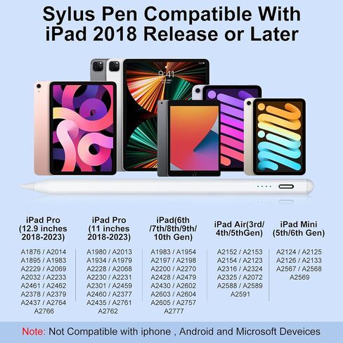 قلم ستايلس لجهاز iPad الجيل التاسع والعاشر، قلم Apple الجيل الثاني، قلم Apple Pen iPad متوافق مع iPad Pro 11&12.9"، iPad Air 5th/4/3rd Gen، iPad 6/7/8th Gen، iPad Mini 5/6th Gen (أزرق ) in Saudi Arabia