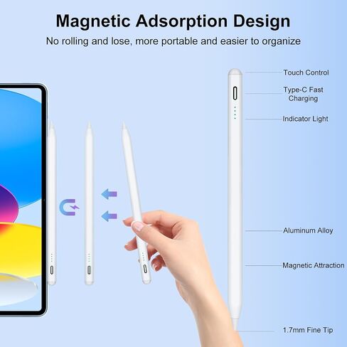 قلم ستايلس لجهاز iPad الجيل التاسع والعاشر، قلم Apple الجيل الثاني، قلم Apple Pen iPad متوافق مع iPad Pro 11&12.9"، iPad Air 5th/4/3rd Gen، iPad 6/7/8th Gen، iPad Mini 5/6th Gen (أزرق ) in Saudi Arabia