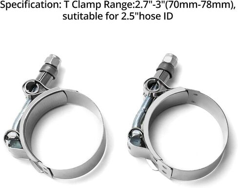 QWORK 2.5" T-Bolt Hose Clamp Stainless Steel, 4 Pack Working Range 70mm - 78mm for 2.5" Hose ID, Turbo Intake Intercooler Hose Clamp in Saudi Arabia