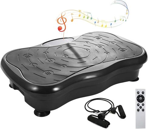 آلة تمرين لوحة الاهتزاز، آلة منصة اهتزاز الجسم بالكامل لفقدان الوزن وتدريبات القوة واللياقة البدنية. معدات تمارين اللياقة البدنية المنزلية مع أشرطة المقاومة (أسود) in Kuwait