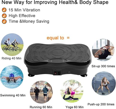 آلة تمرين لوحة الاهتزاز، آلة منصة اهتزاز الجسم بالكامل لفقدان الوزن وتدريبات القوة واللياقة البدنية. معدات تمارين اللياقة البدنية المنزلية مع أشرطة المقاومة (أسود) in Kuwait