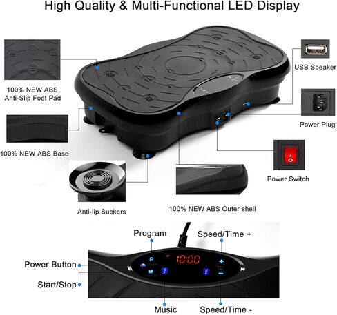 آلة تمرين لوحة الاهتزاز، آلة منصة اهتزاز الجسم بالكامل لفقدان الوزن وتدريبات القوة واللياقة البدنية. معدات تمارين اللياقة البدنية المنزلية مع أشرطة المقاومة (أسود) in Kuwait