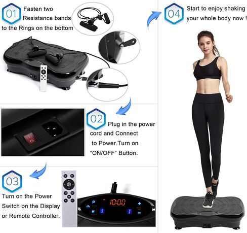 آلة تمرين لوحة الاهتزاز، آلة منصة اهتزاز الجسم بالكامل لفقدان الوزن وتدريبات القوة واللياقة البدنية. معدات تمارين اللياقة البدنية المنزلية مع أشرطة المقاومة (أسود) in Kuwait