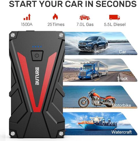 بادئ تشغيل السيارة، BUTURE 1500A Peak 13800mAh بطارية السيارة المحمولة (حتى 7.0 لتر غاز/5.5 لتر محركات ديزل) حزمة معززة للبطارية التلقائية مع كابل قافز آمن ذكي، مخرجات سريعة 3.0 in Kuwait