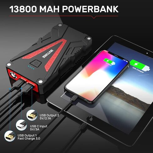 بادئ تشغيل السيارة، BUTURE 1500A Peak 13800mAh بطارية السيارة المحمولة (حتى 7.0 لتر غاز/5.5 لتر محركات ديزل) حزمة معززة للبطارية التلقائية مع كابل قافز آمن ذكي، مخرجات سريعة 3.0 in Kuwait