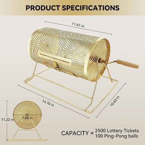 YUZPKRSI Raffle Drum, Professional Brass Plated Raffle Ticket Spinning Cage with Wooden Turning Handle, Large Capacity Holds 2500 Tickets, Raffle Balls (Not Included) in Saudi Arabia