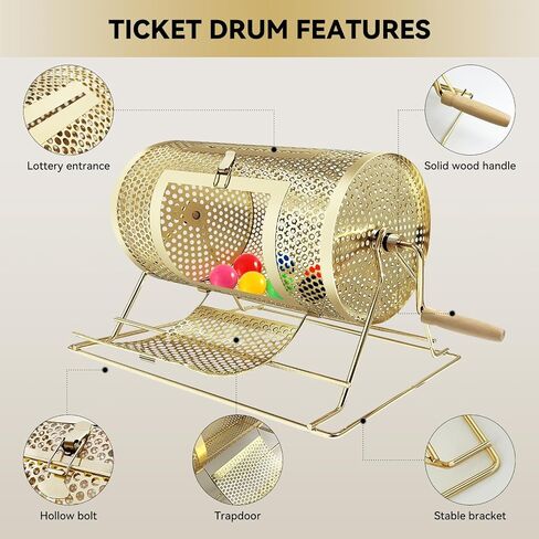YUZPKRSI Raffle Drum, Professional Brass Plated Raffle Ticket Spinning Cage with Wooden Turning Handle, Large Capacity Holds 2500 Tickets, Raffle Balls (Not Included) in Saudi Arabia