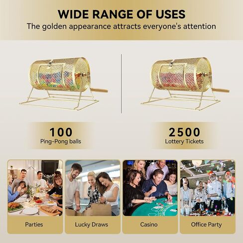 YUZPKRSI Raffle Drum, Professional Brass Plated Raffle Ticket Spinning Cage with Wooden Turning Handle, Large Capacity Holds 2500 Tickets, Raffle Balls (Not Included) in Saudi Arabia