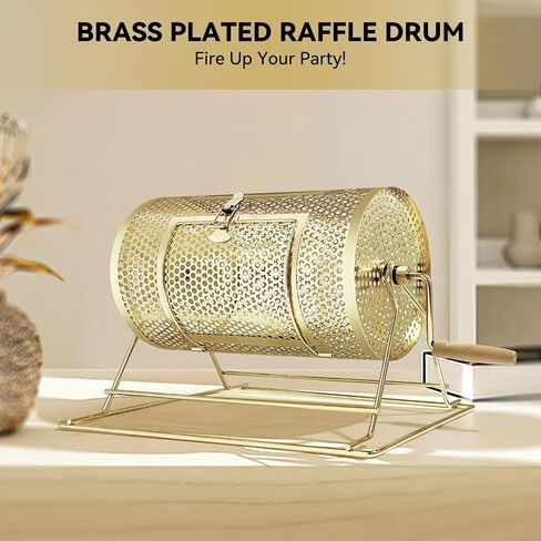 YUZPKRSI Raffle Drum, Professional Brass Plated Raffle Ticket Spinning Cage with Wooden Turning Handle, Large Capacity Holds 2500 Tickets, Raffle Balls (Not Included) in Saudi Arabia