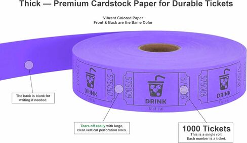 Tacticai 1000 Raffle Tickets, Drink, Purple (8 Color Selection), Single Roll for Events, Entry, Class Reward, Fundraiser & Prizes in Saudi Arabia