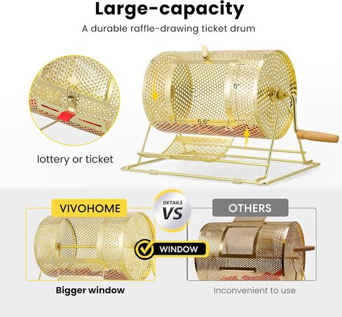 VIVOHOME 11 بوصة × 8 بوصة مطلي بالنحاس طبل السحب اليانصيب رسم الغزل مع مقبض خشبي تحول يحمل 2500 تذكرة in Kuwait