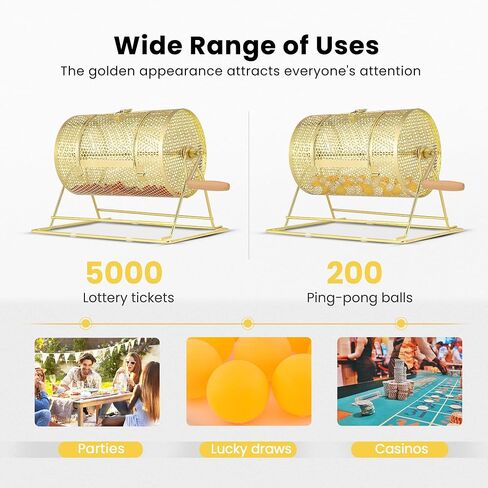 VIVOHOME 11 بوصة × 8 بوصة مطلي بالنحاس طبل السحب اليانصيب رسم الغزل مع مقبض خشبي تحول يحمل 2500 تذكرة in Kuwait