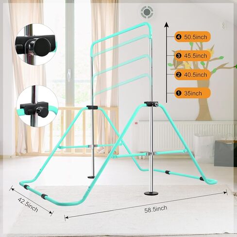 DING.PAI شريط تدريب الجمباز القابل للتوسيع مع حلقات مجانية، ارتفاع قابل للتعديل أفقي بار الجمباز تدريب الصغار بار قابل للطي تدريب القرد بار للأطفال in Kuwait