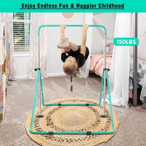 DING.PAI شريط تدريب الجمباز القابل للتوسيع مع حلقات مجانية، ارتفاع قابل للتعديل أفقي بار الجمباز تدريب الصغار بار قابل للطي تدريب القرد بار للأطفال in Kuwait