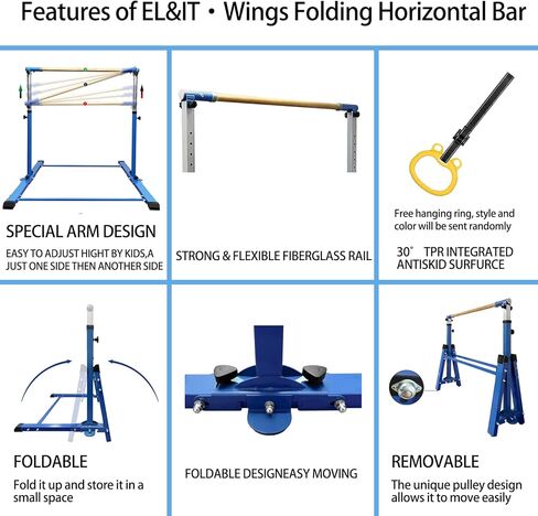 KIDIP شريط تدريب قابل للطي، شريط أفقي، شريط Kip، معدات رياضية منزلية للأطفال والمراهقين، شريط أفقي داخلي، ارتفاع قابل للتعديل من 3 إلى 5 بوصات، سعة تحميل 300 رطل in Kuwait