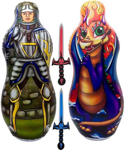 كيس ملاكمة قابل للنفخ للأطفال مع مجموعة سيف إسفنجية | حقيبة بوب مزدوجة الجوانب مقاس 48 بوصة للأولاد والبنات والأطفال | ألعاب خيالية ورياضية ذات طابع الفارس والتنين in Kuwait