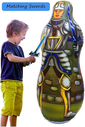 كيس ملاكمة قابل للنفخ للأطفال مع مجموعة سيف إسفنجية | حقيبة بوب مزدوجة الجوانب مقاس 48 بوصة للأولاد والبنات والأطفال | ألعاب خيالية ورياضية ذات طابع الفارس والتنين in Kuwait