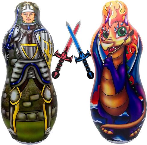 كيس ملاكمة قابل للنفخ للأطفال مع مجموعة سيف إسفنجية | حقيبة بوب مزدوجة الجوانب مقاس 48 بوصة للأولاد والبنات والأطفال | ألعاب خيالية ورياضية ذات طابع الفارس والتنين in Kuwait