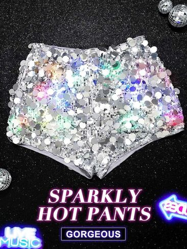 Nicute Women's Sequins Shorts Led Light Up Shorts Sparkly High Waist Hot Pants Bottoms Shorts for Music Festival Disco Party in Saudi Arabia
