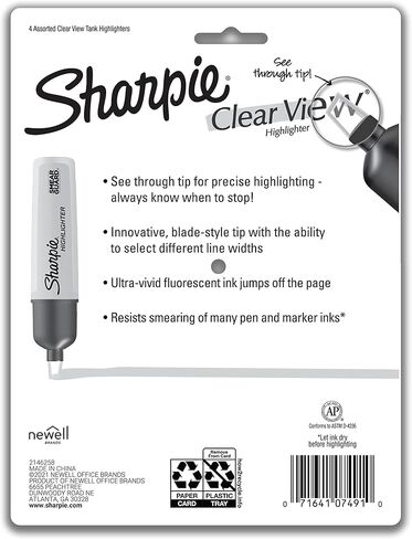 SHARPIE Highlighter, Clear View Highlighter with See-Through Chisel Tip, Tank Highlighter, Assorted, 8 Count in Kuwait