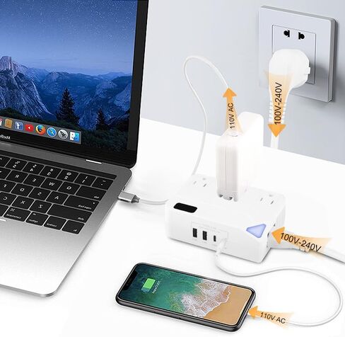 محول الجهد الكهربي من الولايات المتحدة إلى أوروبا ومحول السفر العالمي، مجموعة محول طاقة 2300 وات 220 فولت إلى 110 فولت، محول طاقة 4 قابس، محول الهاتف الخليوي للسفر لمجفف الشعر في المملكة المتحدة وإيطاليا in Kuwait