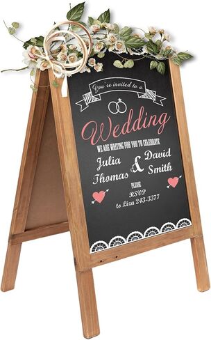 HPC ديكور سبورة طباشير مقاس 32 بوصة × 18 بوصة، لوحة إشارة سبورة على شكل حرف A، لوحة مغناطيسية ريفية مزدوجة الجوانب، سبورة القائمة، علامات لوحة الساندويتش في الهواء الطلق، حامل السبورة لحفل الزفاف أو عرض المطعم in Kuwait