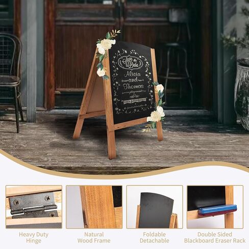 HPC ديكور سبورة طباشير مقاس 32 بوصة × 18 بوصة، لوحة إشارة سبورة على شكل حرف A، لوحة مغناطيسية ريفية مزدوجة الجوانب، سبورة القائمة، علامات لوحة الساندويتش في الهواء الطلق، حامل السبورة لحفل الزفاف أو عرض المطعم in Kuwait