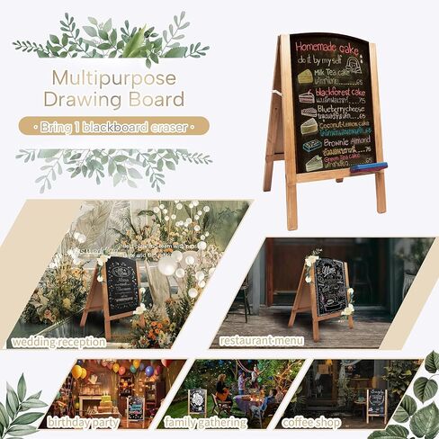 HPC ديكور سبورة طباشير مقاس 32 بوصة × 18 بوصة، لوحة إشارة سبورة على شكل حرف A، لوحة مغناطيسية ريفية مزدوجة الجوانب، سبورة القائمة، علامات لوحة الساندويتش في الهواء الطلق، حامل السبورة لحفل الزفاف أو عرض المطعم in Kuwait