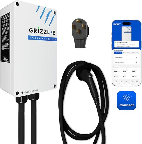 شاحن السيارة الكهربائية Grizzl-E Smart Level 2 240V / 40A (EV)، هيكل معدني تم اختباره واعتماده من UL، Energy Star، محطة شحن سريعة للسيارة الكهربائية الداخلية/الخارجية، NEMA 14-50، Avalanche in Saudi Arabia