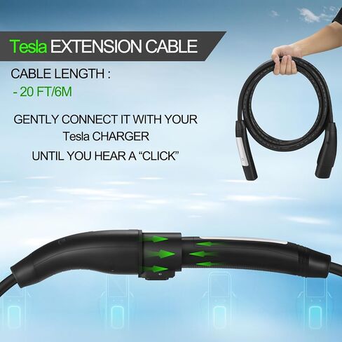 for Tesla Charger Extension Cable Compatible with Tesla Model X/Y/3/S, 20ft Max 240V 48A Tesla EV Charger Extension Cords NACS Plug for Home and Outdoor in Saudi Arabia