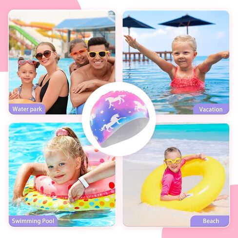 2 Pack Kids Swim Cap Durable Silicone Swim Caps for Boys Girls Toddler Waterproof Bathing Pool Swimming Caps Comfortable Kids Mermaid Unicorn Swimming Hats for Long and Short Hair in Saudi Arabia