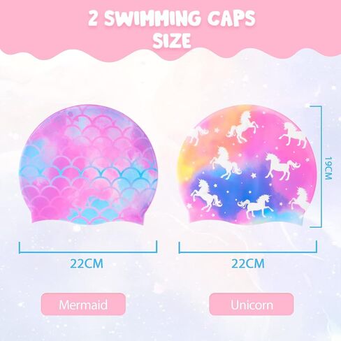 2 Pack Kids Swim Cap Durable Silicone Swim Caps for Boys Girls Toddler Waterproof Bathing Pool Swimming Caps Comfortable Kids Mermaid Unicorn Swimming Hats for Long and Short Hair in Saudi Arabia