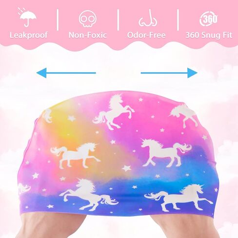 2 Pack Kids Swim Cap Durable Silicone Swim Caps for Boys Girls Toddler Waterproof Bathing Pool Swimming Caps Comfortable Kids Mermaid Unicorn Swimming Hats for Long and Short Hair in Saudi Arabia