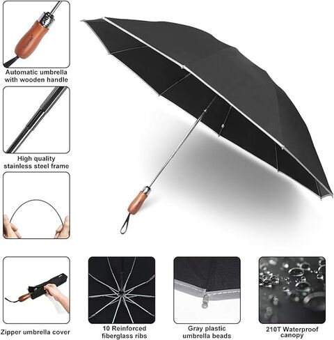 مظلة جولف عكسية قابلة للطي من Lejorain - مظلة أوتوماتيكية كبيرة مقاومة للرياح مقلوبة للسفر للرجال شريط عاكس للمطر in Kuwait