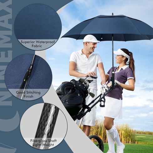 NINEMAX Large Golf Umbrella Windproof 62 Inch Extra Large, Automatic Open Double Canopy Vented Oversized Adult Umbrella for Rain and Wind(Black) in Kuwait