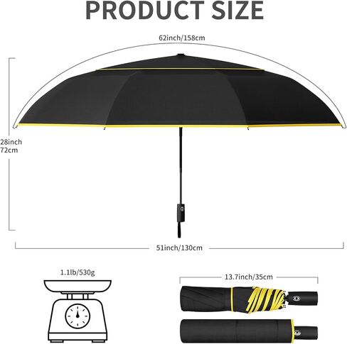 مظلة غولف كبيرة مقاس 62 بوصة من ساتول للمطر، مظلة أوتوماتيكية كبيرة الحجم مقاومة للرياح مزودة بفتحات تهوية 8 أضلاع، مظلة قابلة للطي محمولة قوية للسفر، عامل حماية من الأشعة فوق البنفسجية 50+، مظلات خفيفة الوزن مقاومة للرياح والشمس والمطر للنساء والرجال in Kuwait