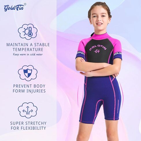 Goldfin Kids Wetsuit, 3mm Shorty Wetsuits for Boys Girls Neoprene Wet Suits Keep Warm in Cold Water Surfing Swimming Snorkeling Diving in Kuwait