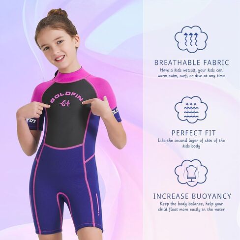 Goldfin Kids Wetsuit, 3mm Shorty Wetsuits for Boys Girls Neoprene Wet Suits Keep Warm in Cold Water Surfing Swimming Snorkeling Diving in Kuwait