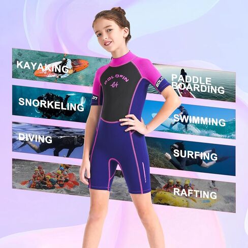 Goldfin Kids Wetsuit, 3mm Shorty Wetsuits for Boys Girls Neoprene Wet Suits Keep Warm in Cold Water Surfing Swimming Snorkeling Diving in Kuwait
