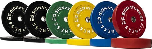لوحات وزن أوليمبية ممتصة للصدمات مقاس 2 بوصة من Signature Fitness مع قضيب أوليمبي بطول 7 أقدام، عبوات متعددة in Saudi Arabia