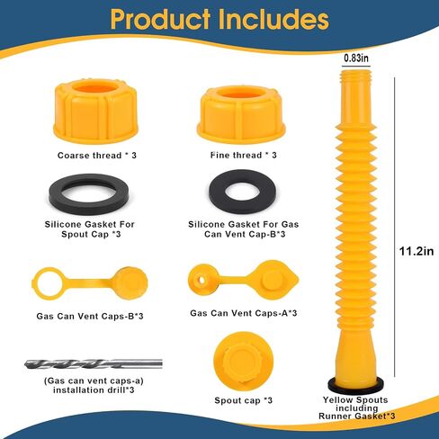 Gas Can Spout Replacement ，Gas Can Nozzle，for 1/2/5/10 Gallon Gas Can Replacement of Old Style Gas Cans Includes Nozzle, Vent caps, Rubber Gasket, Drill bits, Auxiliary Base Cap in Saudi Arabia