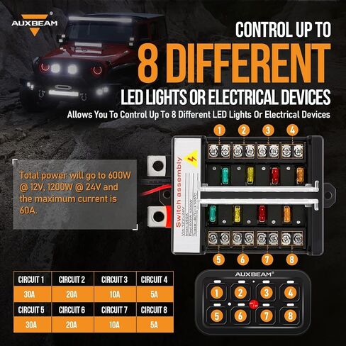 Auxbeam 6 Gang Switch Panel RA60 Toggle Momentary Pulsed RGB Dimmable Switch Panel Multifunction Switch Panel Built in Solid State Relay Marine Switch Panel Waterproof for Car Boat, 2 Years Warranty in Saudi Arabia