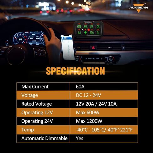 Auxbeam 6 Gang Switch Panel RA60 Toggle Momentary Pulsed RGB Dimmable Switch Panel Multifunction Switch Panel Built in Solid State Relay Marine Switch Panel Waterproof for Car Boat, 2 Years Warranty in Saudi Arabia