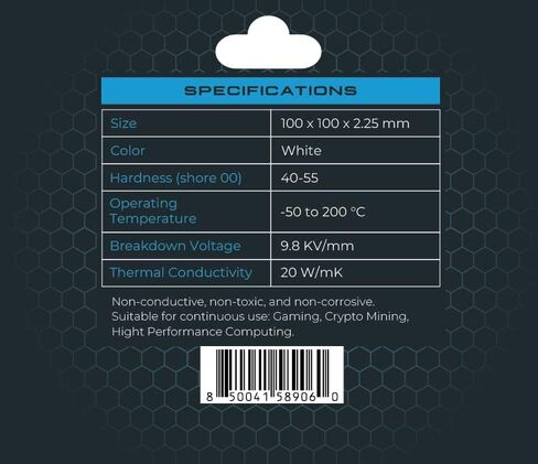 XPC High Performance 20W/mK Thermal Pad T20 Series, 100 x 100mm, White, 0.5mm to 3.5mm Thickness, Non-Conductive for GPU, Electronics, Computer Parts (1.00mm) in Saudi Arabia