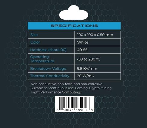 XPC High Performance 20W/mK Thermal Pad T20 Series, 100 x 100mm, White, 0.5mm to 3.5mm Thickness, Non-Conductive for GPU, Electronics, Computer Parts (1.00mm) in Saudi Arabia